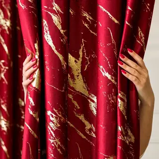 MARMA Zasłona gotowa na przelotkach, szerokość 140cm x wysokość 230cm, kolor 043 czerwony ze złotym nadrukiem na VELVI TD0033/ZGP/043/140230/1