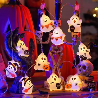 Lampki dekoracyjne na Halloween, 3 m, 20 diod LED, ciepła biel, zasilane bateriami