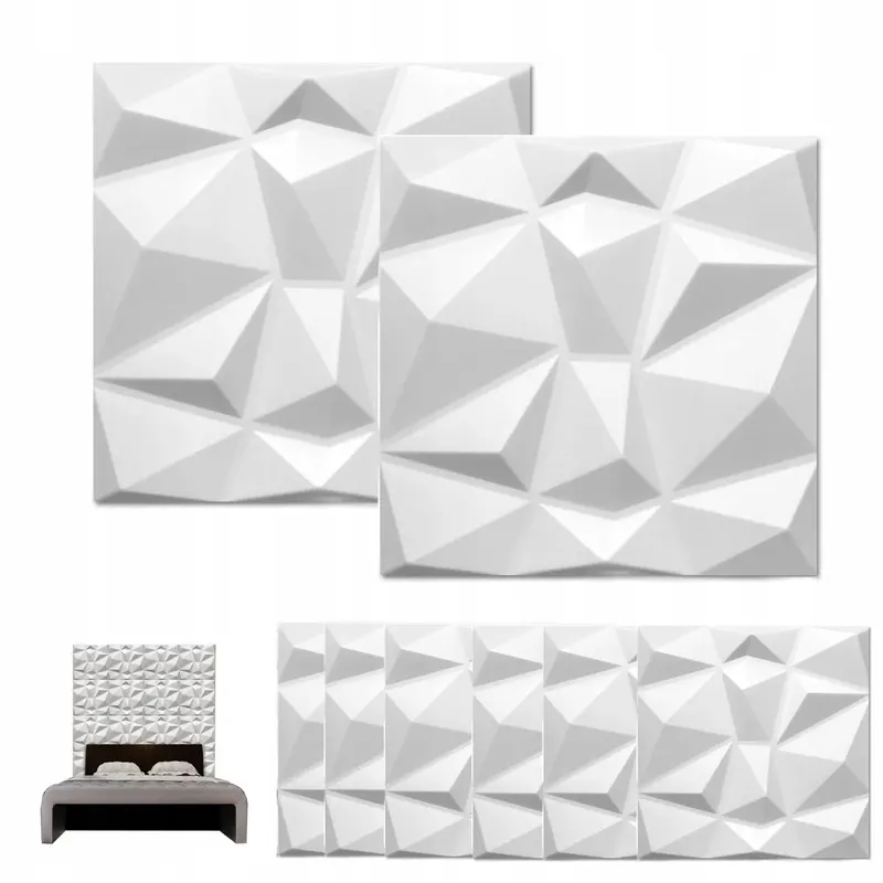Panele Ścienne 3D PVC 30x30cm - 12 Sztuk Białe Płytki Ścienne