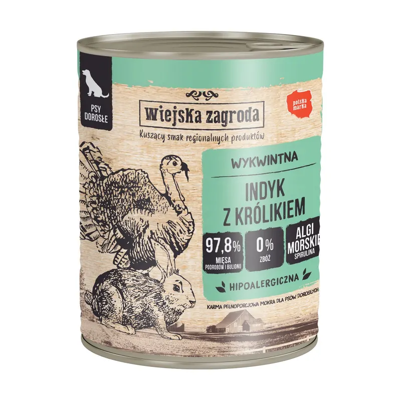 WIEJSKA ZAGRODA Indyk z królikiem - mokra karma dla psa - 800g