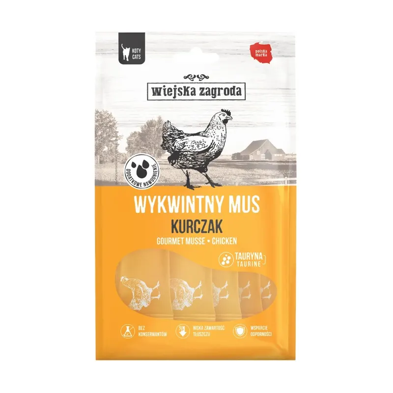 WIEJSKA ZAGRODA Wykwintny mus z kurczakiem box mono - przysmak dla kota - 6x15g