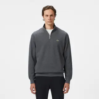 Lacoste Bluza Z Zamkiem Dzianina Interlock Stójka Szary Melanż Męskie Szary