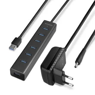 AXAGON HUE-SA7BP Hub USB-A 7-portowy, 5Gbps, aluminiowy, ładowanie BC 1.2 do 2A, z zasilaczem, kabel 40 cm