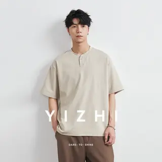 2025 Summer Men's Henry Collar Short Sleeve T-shirt New Cotton Light Loose Fashion Solid Color Button Half Sleeve Top
