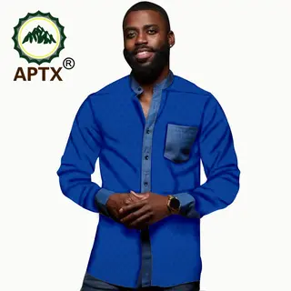 African Clothes for Men Long Sleeve Single Breasted Stand Collar Jacquard Polo Shirt Casual Dashiki Tribal Sportswear T2012008