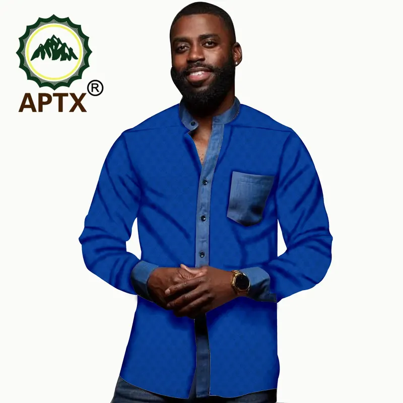 African Clothes for Men Long Sleeve Single Breasted Stand Collar Jacquard Polo Shirt Casual Dashiki Tribal Sportswear T2012008