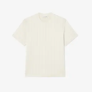 Lacoste Koszulka Żakardowa Z Monogramem Beżowa Męskie Kremowy