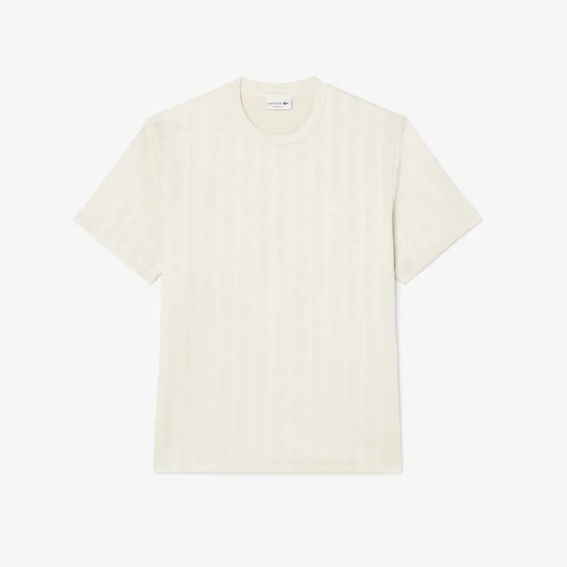 Lacoste Koszulka Żakardowa Z Monogramem Beżowa Męskie Kremowy