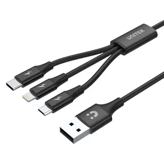 Unitek Kabel USB-A 3w1 USB-C/microUSB/ Lightning czarny C14049BK