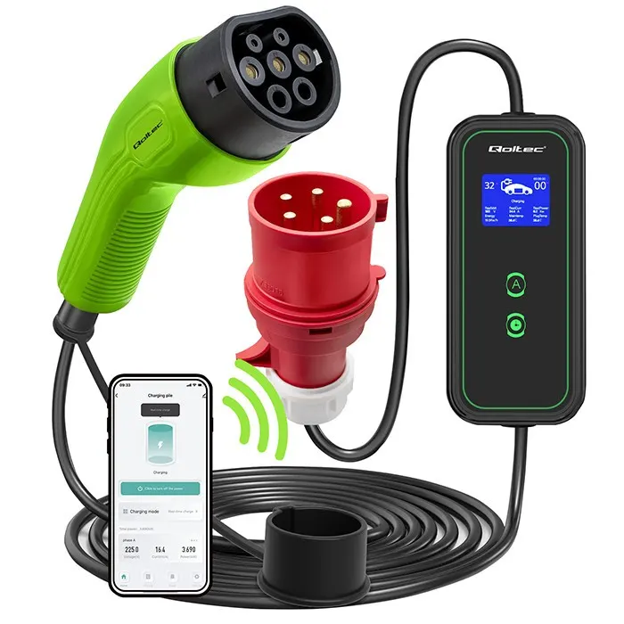Qoltec Mobilna ładowarka do samochodu elektrycznego EV z regulacją 2w1 Typ2 | 7kW | 230V | CEE 3 PIN | WiFi | LCD | Przenosna | Wallbox | 5m