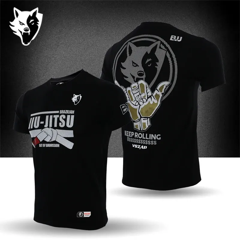 VSZAP Brazilian Jujitsu Sports Wolf BJJ Casual T-shirt Men's and Women's Fighting MMA Training Fitness Top