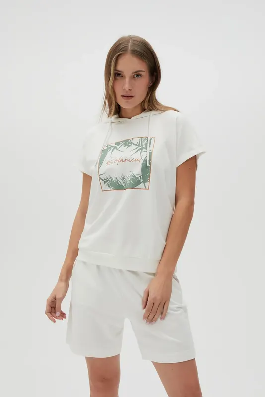 Bluza z kapturem i krótkimi rękawami biała