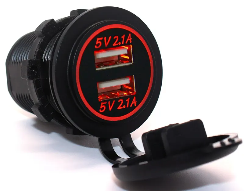 Usb 5V 4,2A Gniazdo Samochodowe Ładowarka 12V Czerwony