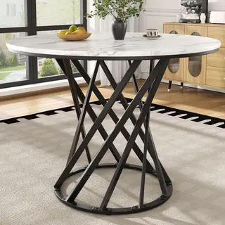 Okrągły stół jadalny (80 × 80 × 76 cm), stół kuchenny, okrągły stolik kawowy dla 4 osób, pasuje do jadalni i salonu, metalowe nogi, blat z płyty MDF..