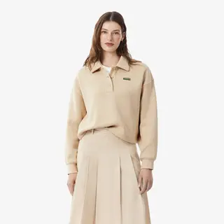 Lacoste Bluza Oversize Prążkowany Kołnierz Polo Beżowa
