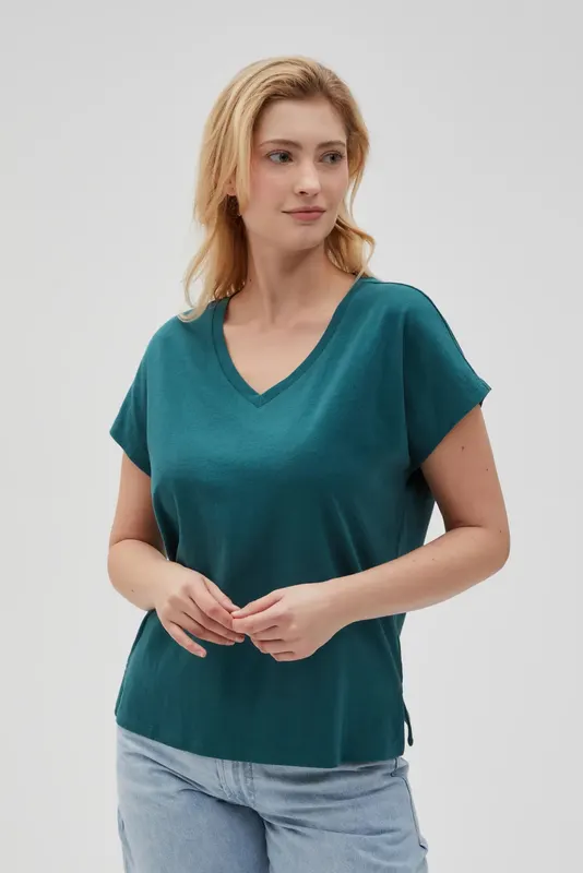 Bawełniny t-shirt z dekoltem w serek zielony