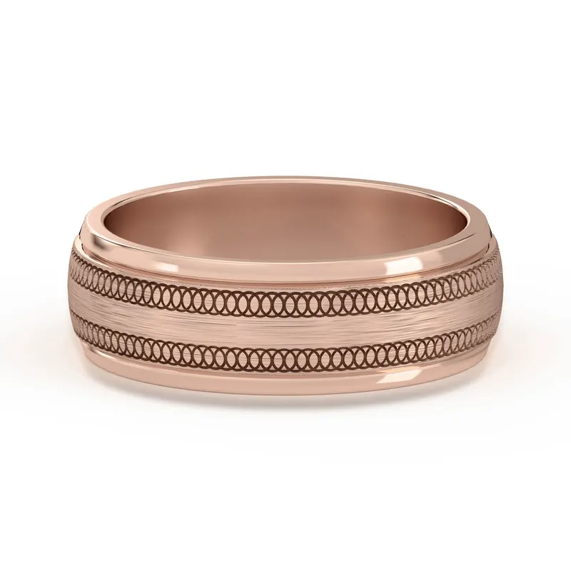 Okrągła z Przeplotem Flat Channel Obrączka Ślubna 585 Różowe Złoto (14K) 6 MM