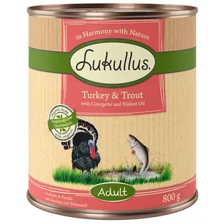 Lukullus Naturkost Adult, bez zbóż, 6 x 800 g - Indyk i pstrąg