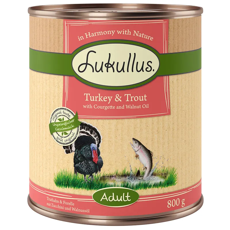 Lukullus Naturkost Adult, bez zbóż, 6 x 800 g - Indyk i pstrąg