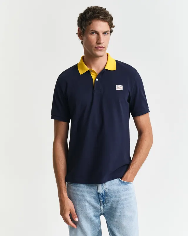 Gant Polo Męska Z Krótkim Rękawem Regular Fit Granatowa