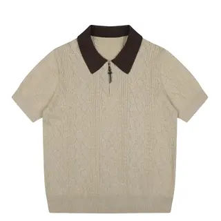 American Retro Vintage Vintage Style Contrasting Color Splicing POLO Collar Men's and Women's Loose Short Sleeved Knitted Shirt