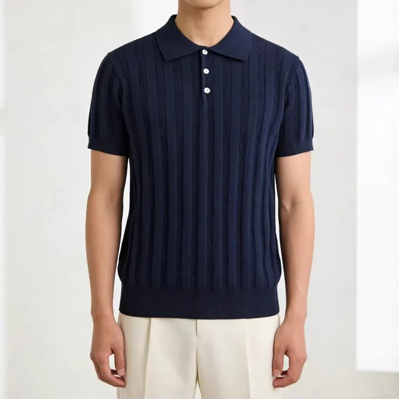 Jian Heng's New Italian Texture Old Money Trend Brand High-end Polo Shirt Men's Knitted Lapel Short-sleeved Versatile Top