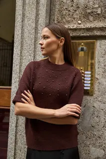 Sweter z krótkimi rękawami burgundowy