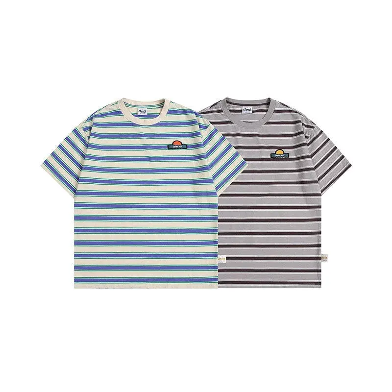 2026 Summer New American Striped Short Sleeved T-shirt for Men and Women Cityboy Loose Casual Tees