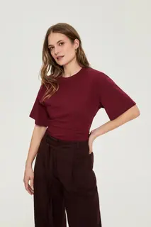 T-shirt z szerokimi rękawami burgunowy