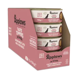 Pakiet oszczędnościowy Applaws Taste Toppers Natural w bulionie, 24 x 156 g - Kurczak z szynką