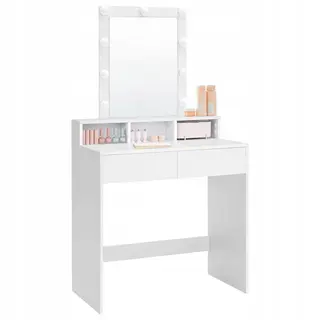 Toaletka do makijażu z lustrem 2 szuflady 3 przegródki 80x40x145 cm BIAŁA