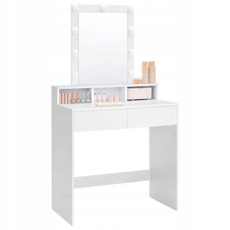 Toaletka do makijażu z lustrem 2 szuflady 3 przegródki 80x40x145 cm BIAŁA