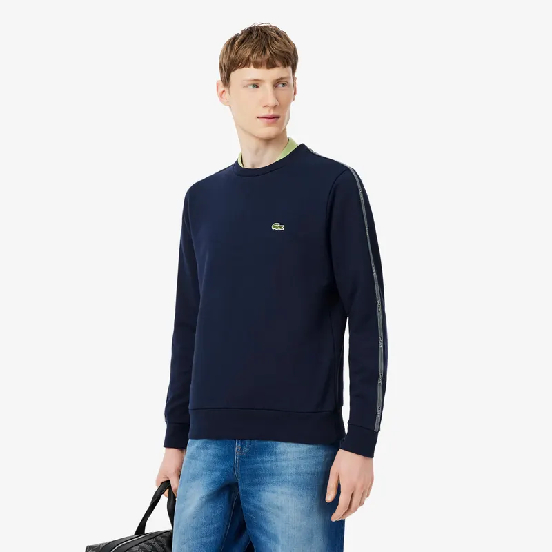 Lacoste Bluza Z Dresówki Z Pasiastą Taśmą Granatowa Męskie Granatowy