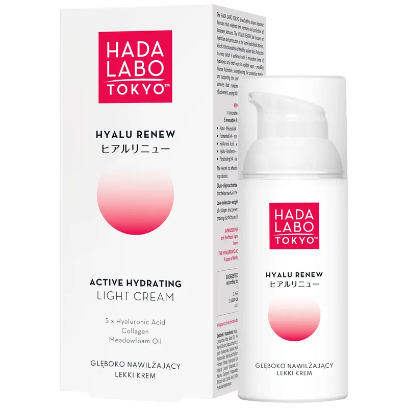 Hada Labo Tokyo Hyalu Renew lekki krem głęboko nawilżający do twarzy z 5 formami kwasu hialuronowego, kolagenem i olejem meadowfoam 50 ml