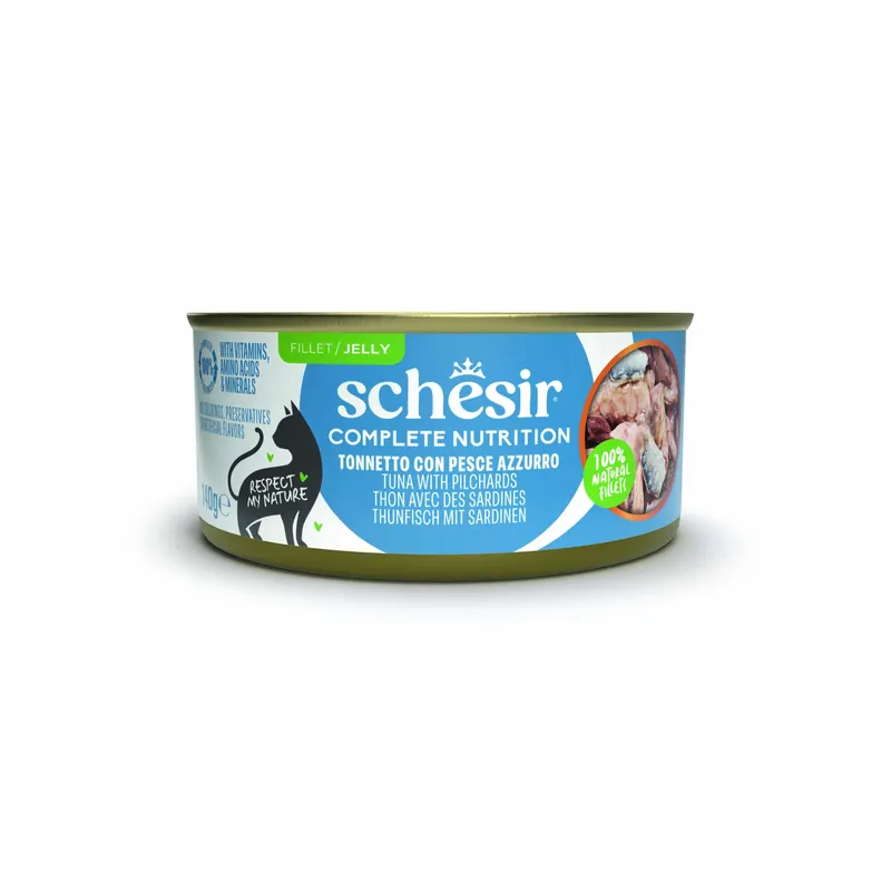 Schesir Complete Nutrition, filet w galarecie, 6 x 140 g w puszce - Tuńczyk z sardynkami
