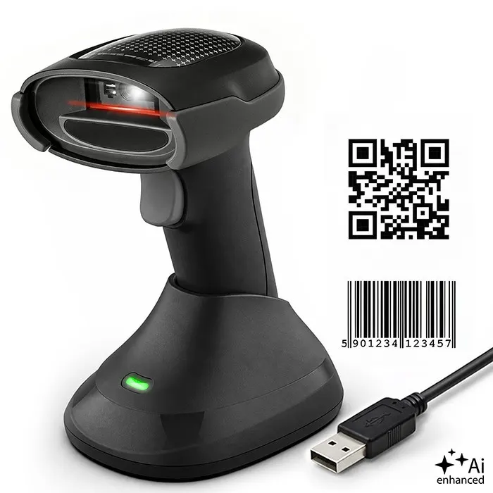 Qoltec Bezprzewodowy czytnik kodów kreskowych 1D 2D + stacja ładowania |QR | EAN | USB