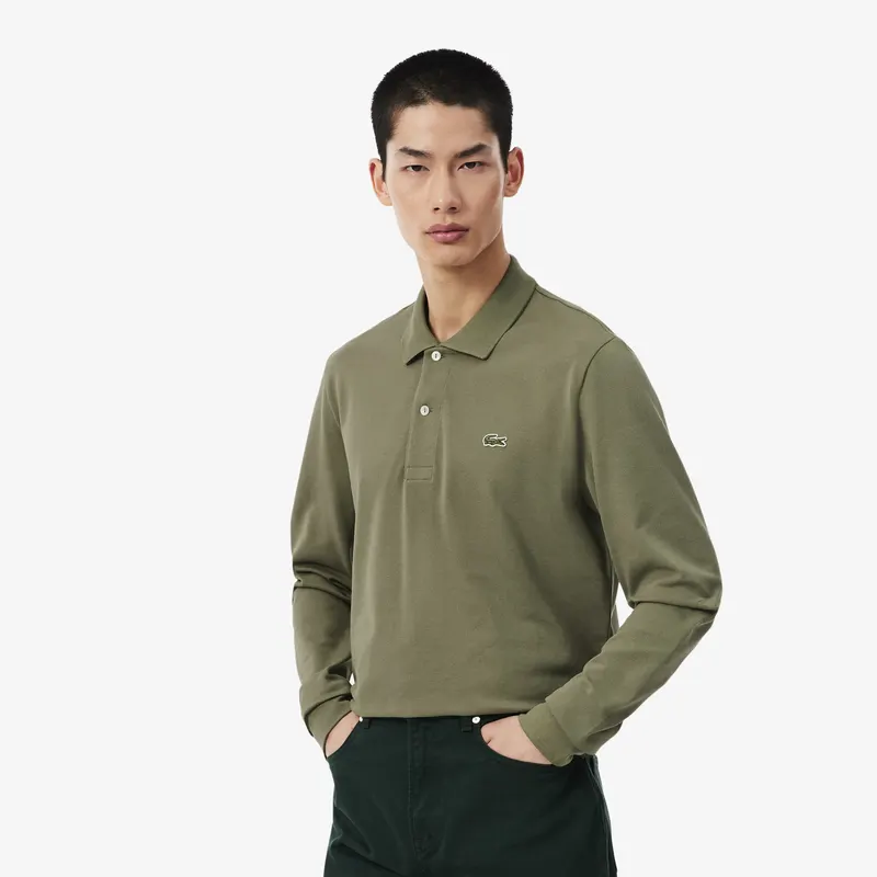 Lacoste Polo L.12.12 Klasyczny Krój Długi Rękaw Khaki Męskie Zielony