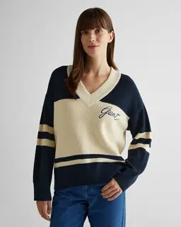 Gant Sweter Z Bawełny Varsity, Z Dekoltem W Serek