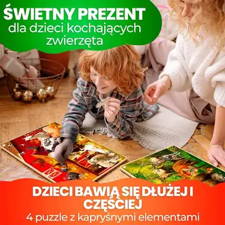 PUZZLE DREWNIANE ZESTAW 4 SZTUKI ZWIERZĘTA EDUKACYJNE 30X22CM