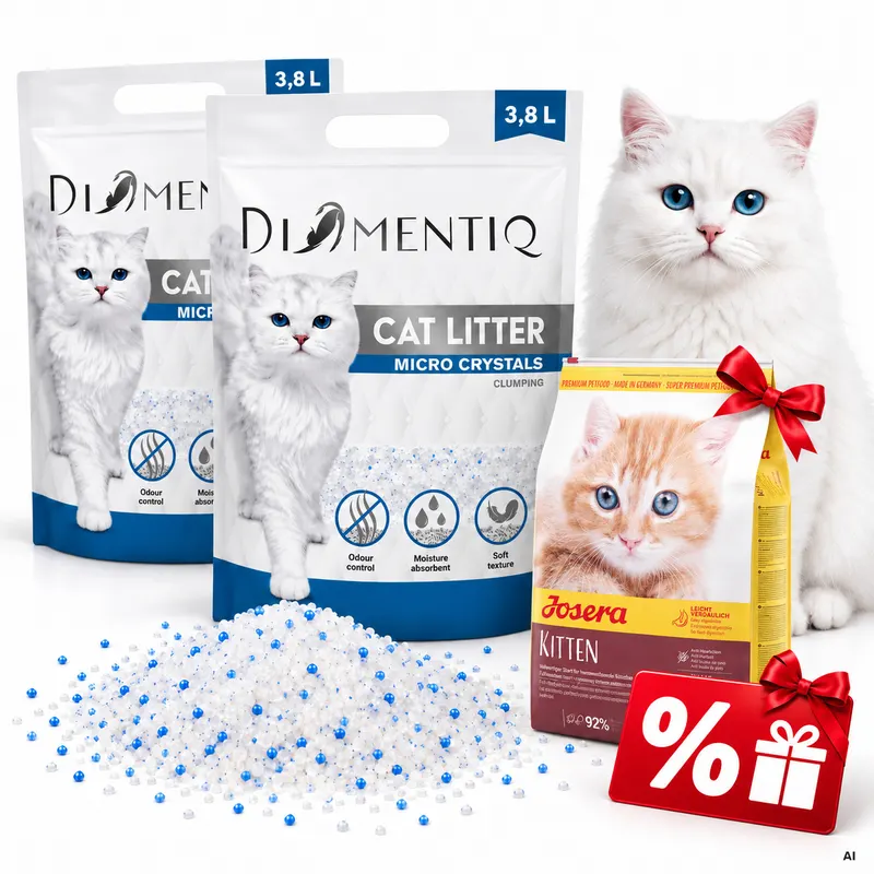 DIAMENTIQ Micro Crystals - żwirek zbrylający - 2x3,8l + GRATIS! JOSERA Minette Kitten 400g + Voucher rabatowy