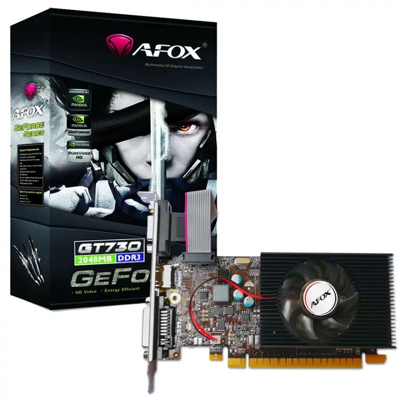 AFOX Karta graficzna GeForce GT 730 1GB DDR3 64Bit DVI HDMI VGA LP Fan V1