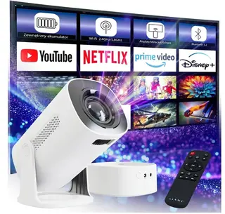 Projektor bezprzewodowy WiFi Bluetooth 4K LED w zestawie z baterią