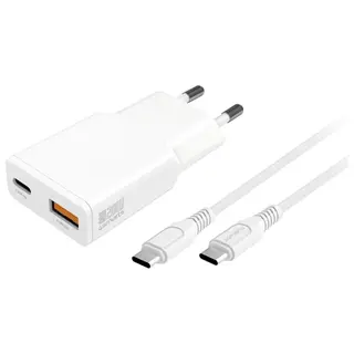 4smarts Ładowarka sieciowa PDPlug 20W GaN + USB-C + USB-A + kabel USB-C 1,5m Biała