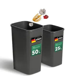KOSZ 25L 50L ZESTAW KOSZY NA ŚMIECI ANTRACYTOWY PROSTOKĄTNY OTWARTY