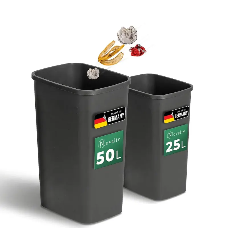 KOSZ 25L 50L ZESTAW KOSZY NA ŚMIECI ANTRACYTOWY PROSTOKĄTNY OTWARTY