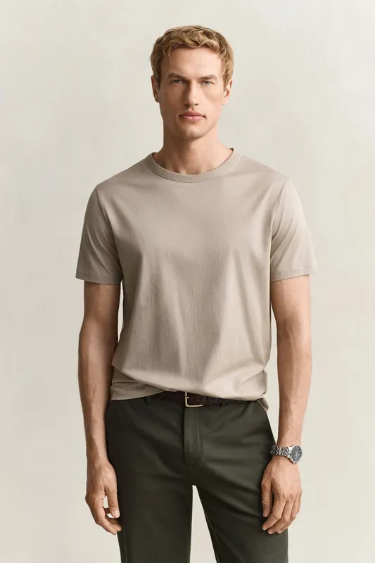 Gant Z Bawełny Pima T-Shirt Męski Beżowy