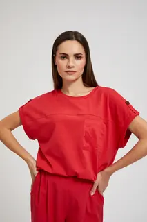 Bluzka z kieszonką i krótkimi rękawami czerwona