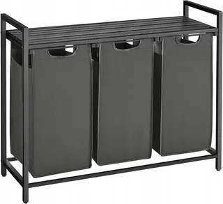 Kosz wolnostojący 3 PRZEGRÓDKI na pranie 3x38L 92,5x33x72 cm CZARNY z półką