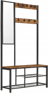 Wieszak z lustrem i siedziskiem VASAGLE 98 x 185 x 36 cm dąb rustykalny
