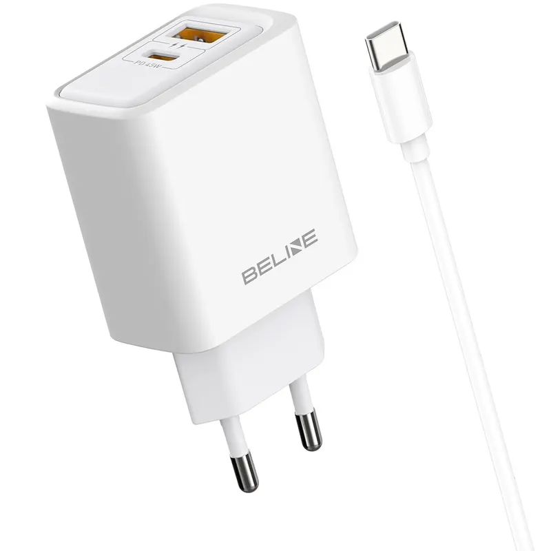 Beline Ładowarka sieciowa 45W USB-A/USB-C z kablem GaN PD biała